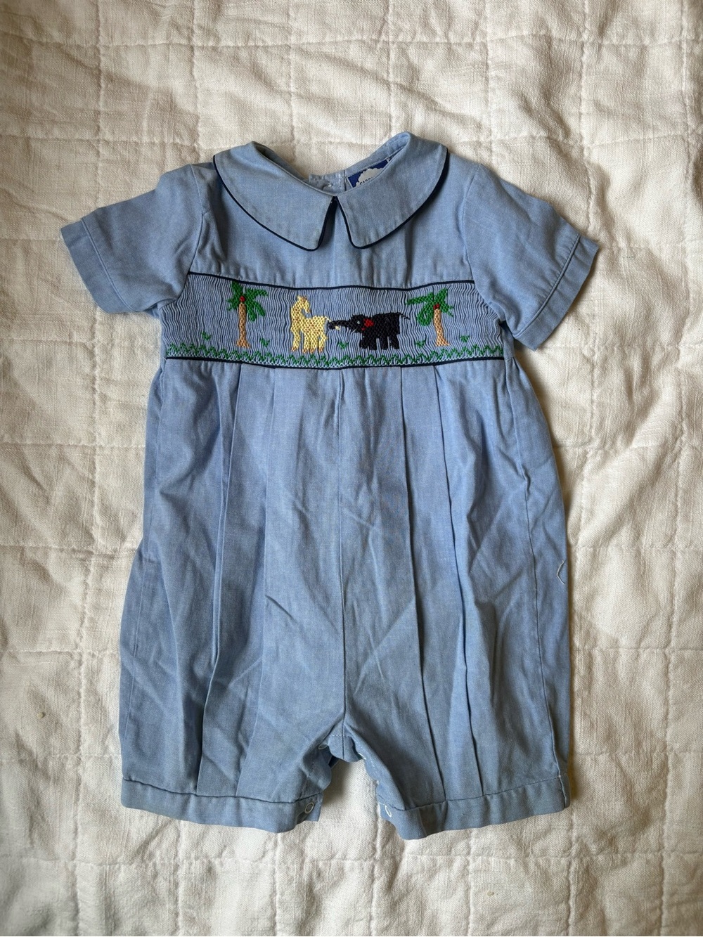 Carriage Boutique Blue Smocked Jungle Animals Baby Romper Baby Boy 18 Months